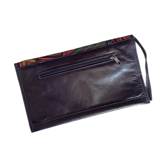 Boutique Handmade Clutch Purple Colombian Leather Quilted Vibrant Geometric - Picture 4 of 5